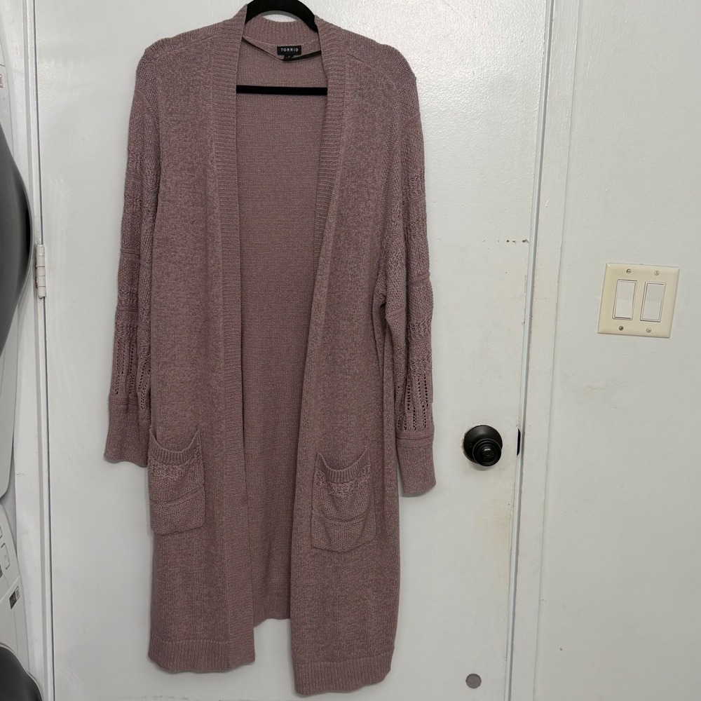 Torrid Mauve Pink Knit Duster Open Front Casual Chic Boho Cardigan Plus Size 3x‎